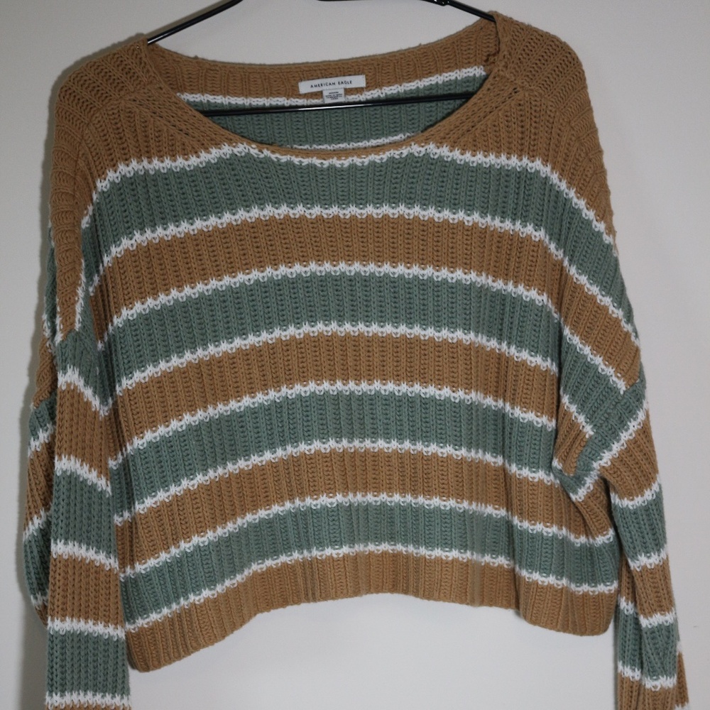 American Eagle Striped Crop Sweater (Medium)